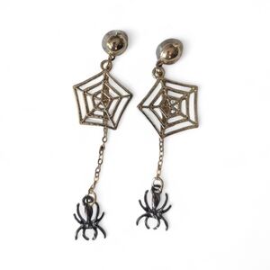 Spiderweb Spider Dangle Earrings Gothic Halloween Witch 3"